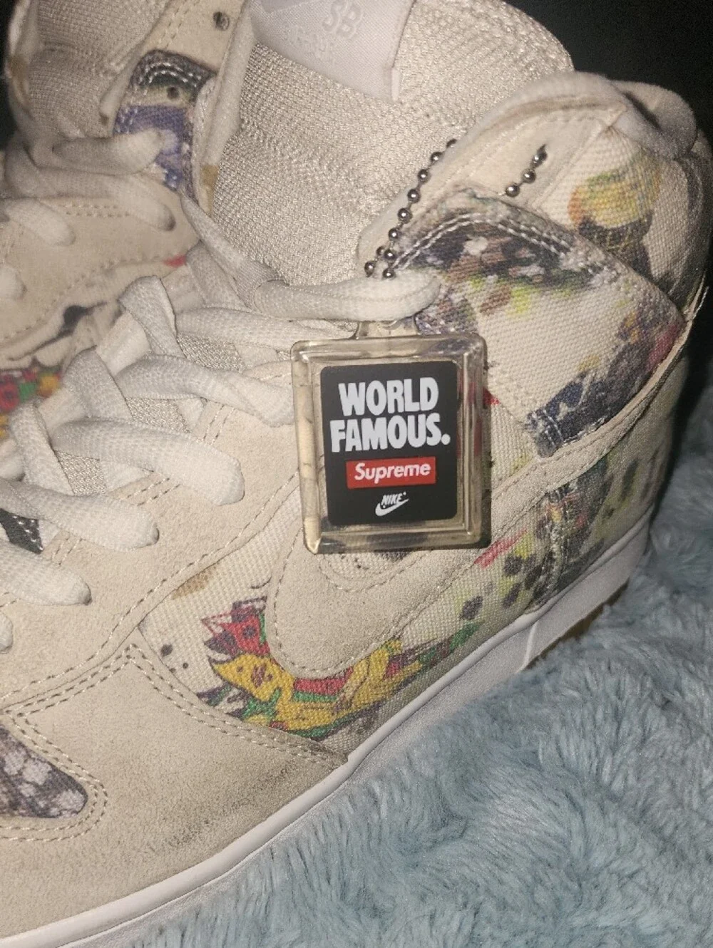 Supreme Beige Floral-Print Mid-Top Sneakers